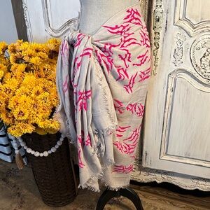 LUCA BY LEIGH LUCA Pink and Gray Abstract Coral Reef Patterned Scarf